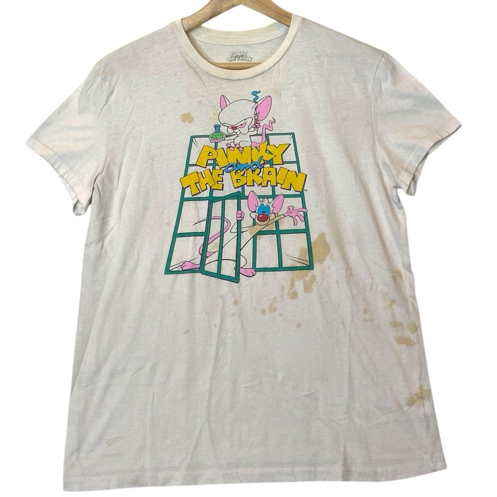 Pinky and the Brain Graphic Tee Adult M Retro 90s Y2K Kidcore‎ Thrashed Stained
